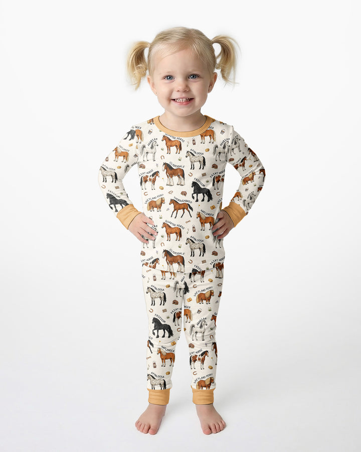 Types Of Horses Bamboo Two Piece Long Sleeve Pajama Set
