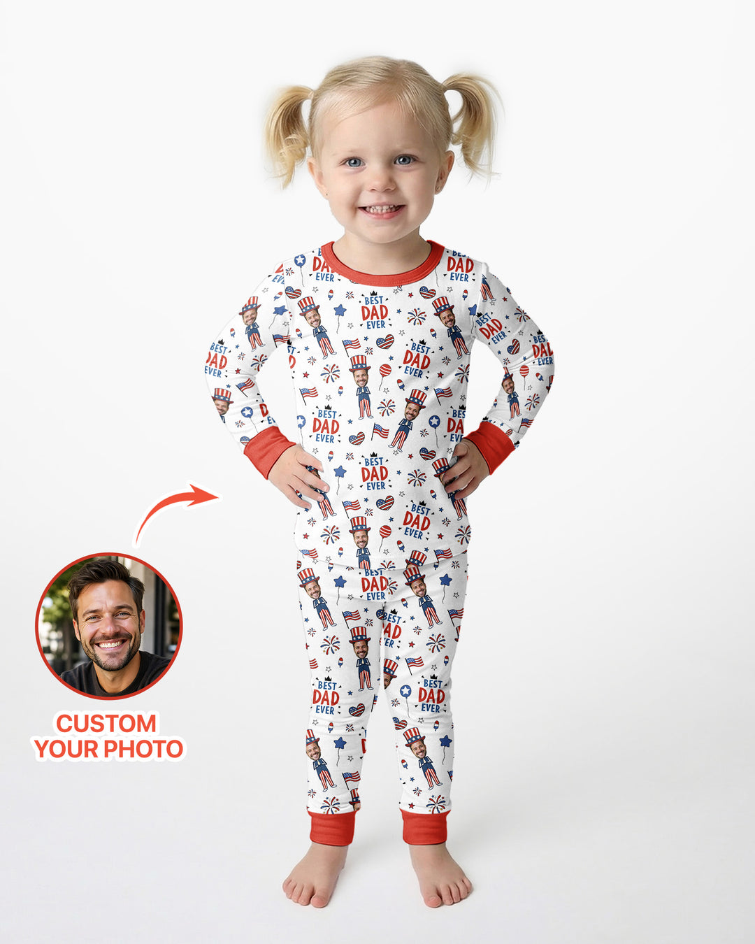 Custom Photo Best Patriotic Family Ever Bamboo Two Piece Long Sleeve Pajama Set