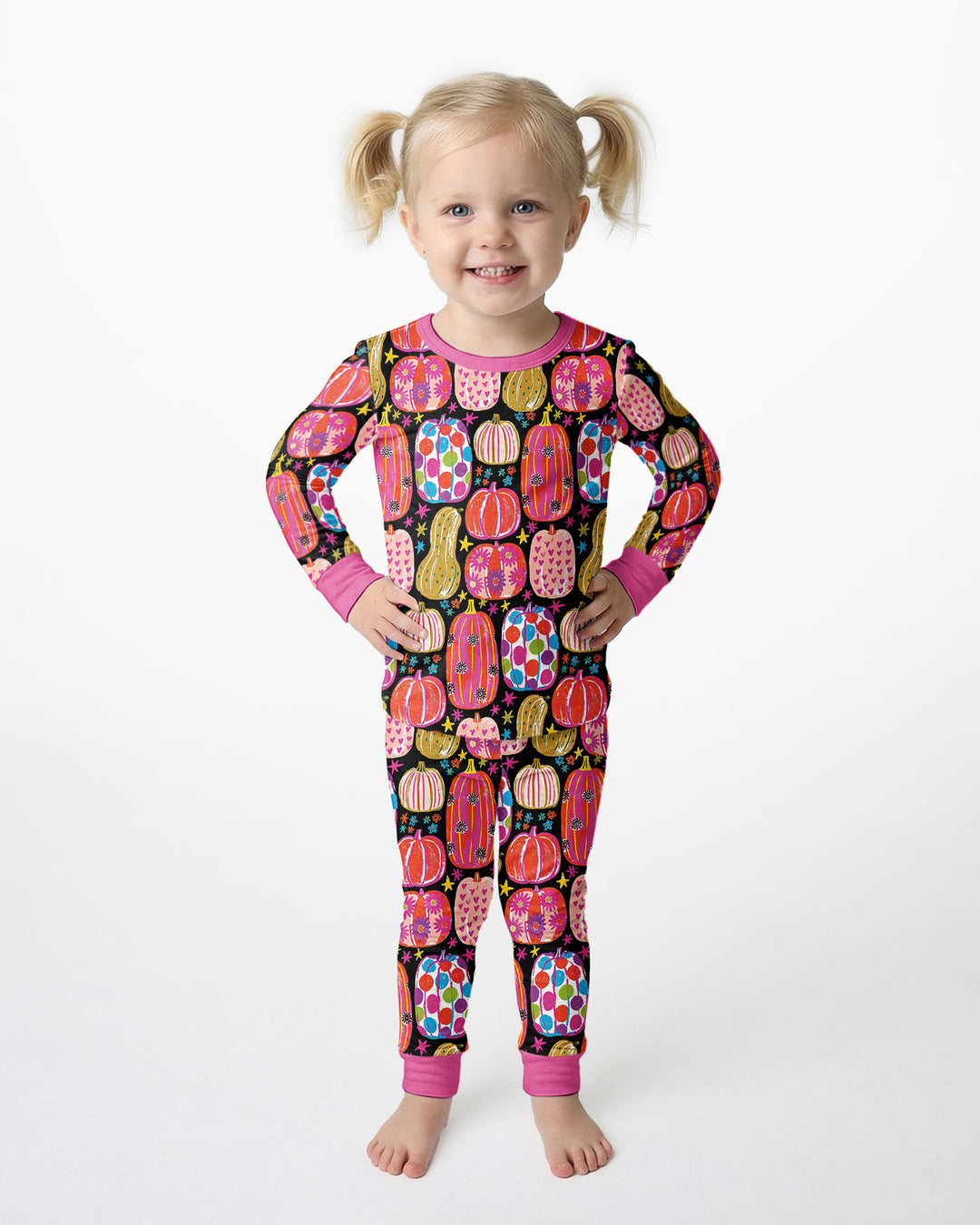Funky Fall Pumpkins Bamboo Two Piece Long Sleeve Pajama Set