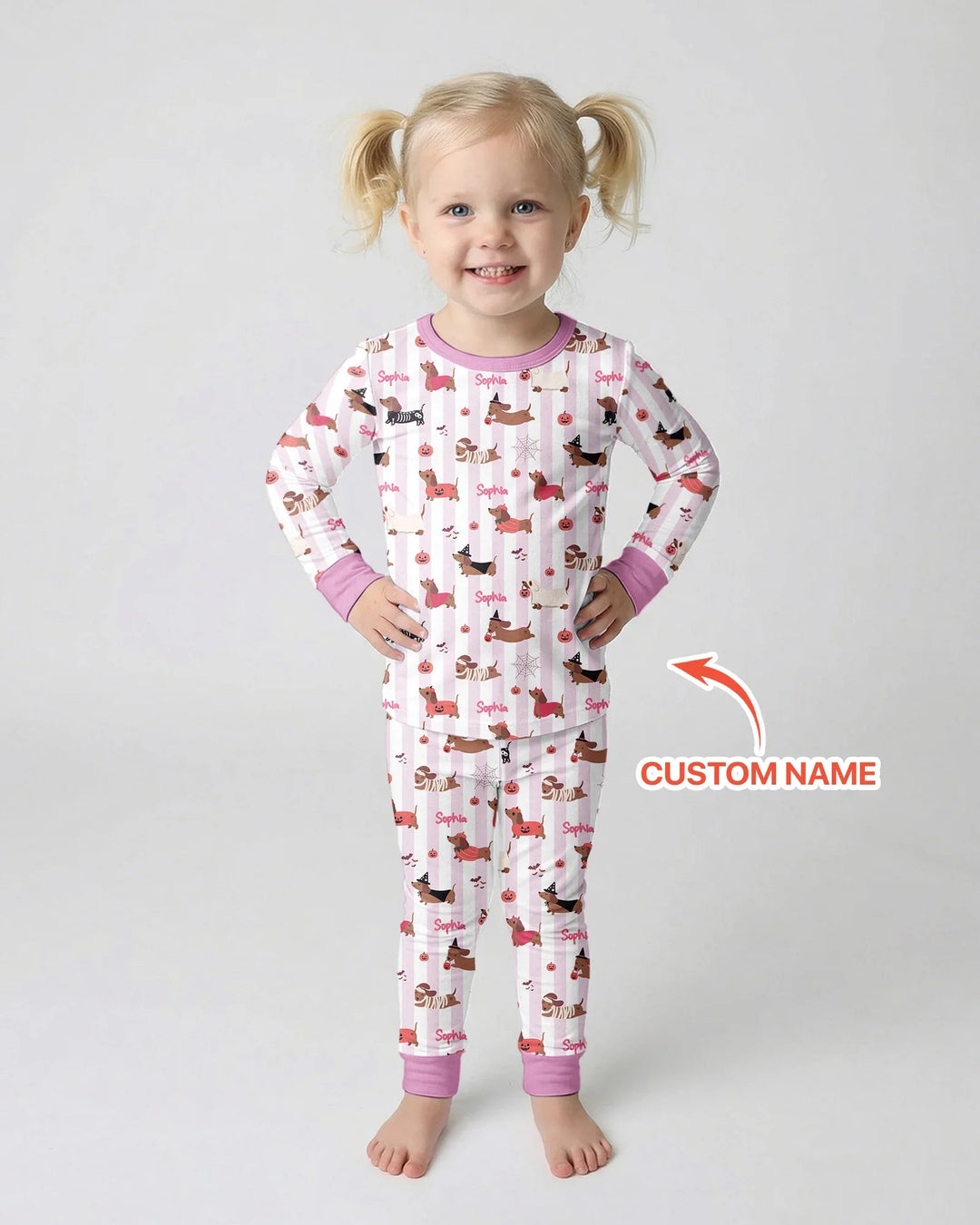 Custom Name Boo Crew Halloween Dachshund  Bamboo Two Piece Long Sleeve Pajama Set