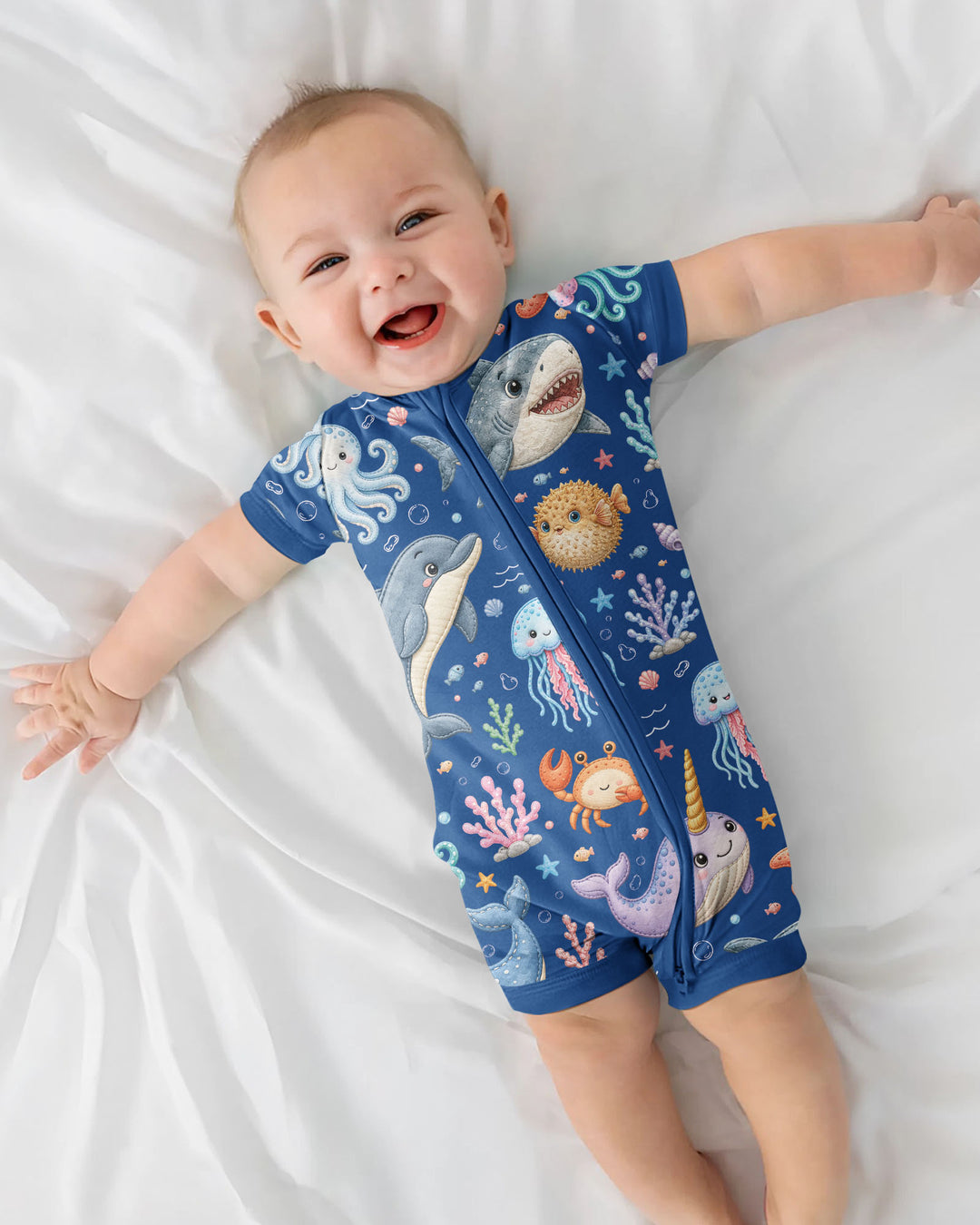Cute Ocean Animals Bamboo Shorty Zippy