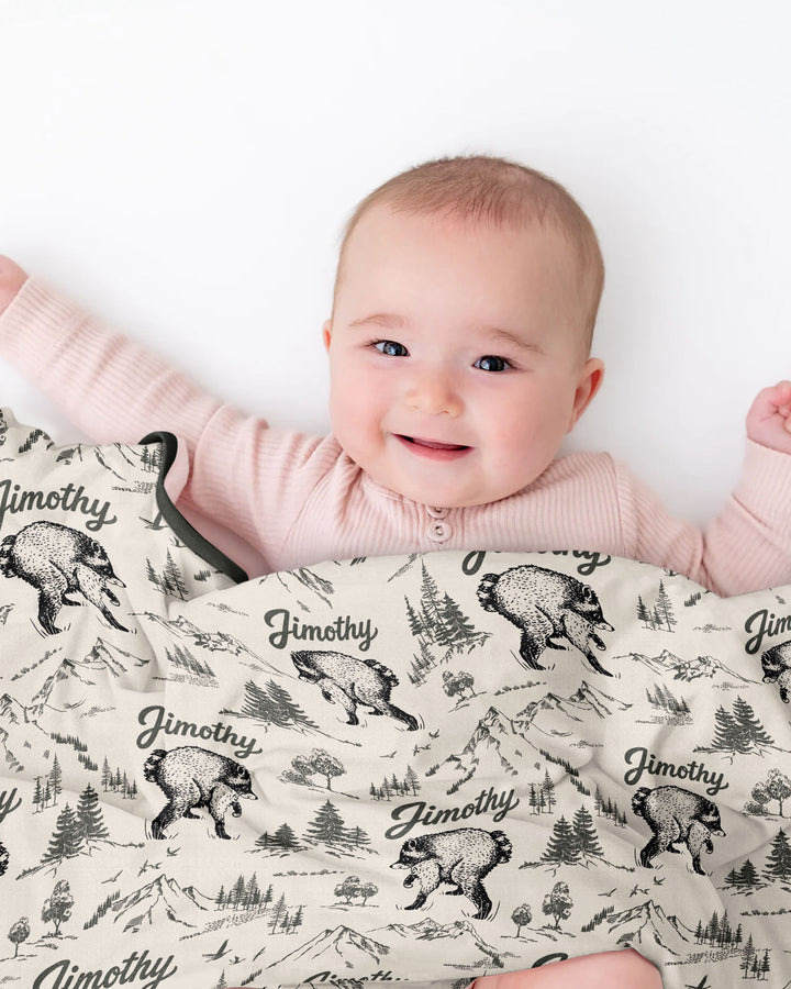 Vintage Jimothy Racoon Family Matching Bamboo Blanket