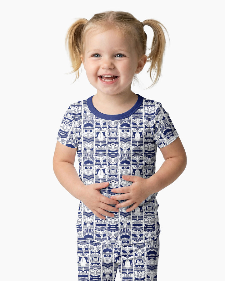 Friendly Totem Pole Figures Bamboo Two Piece Short Sleeve Pajama Set