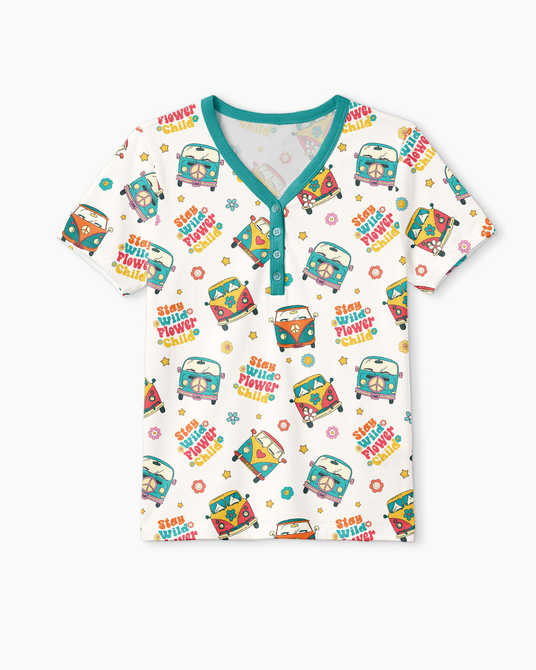 Stay Wild Flower Child Bamboo Women Short Sleeve Short Pajama Set