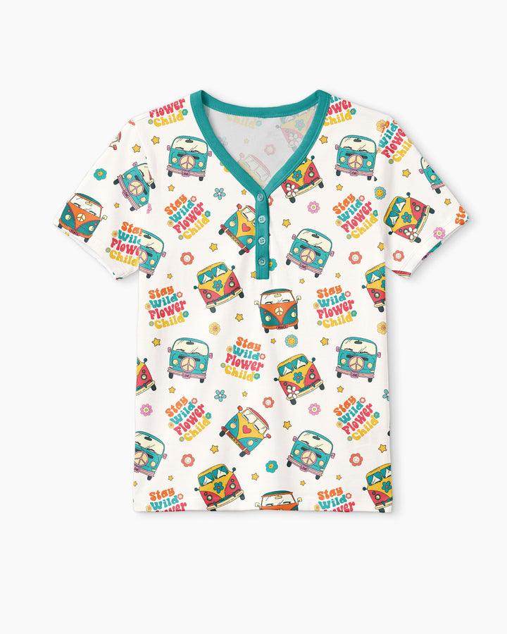 Stay Wild Flower Child Bamboo Women Short Sleeve Short Pajama Set
