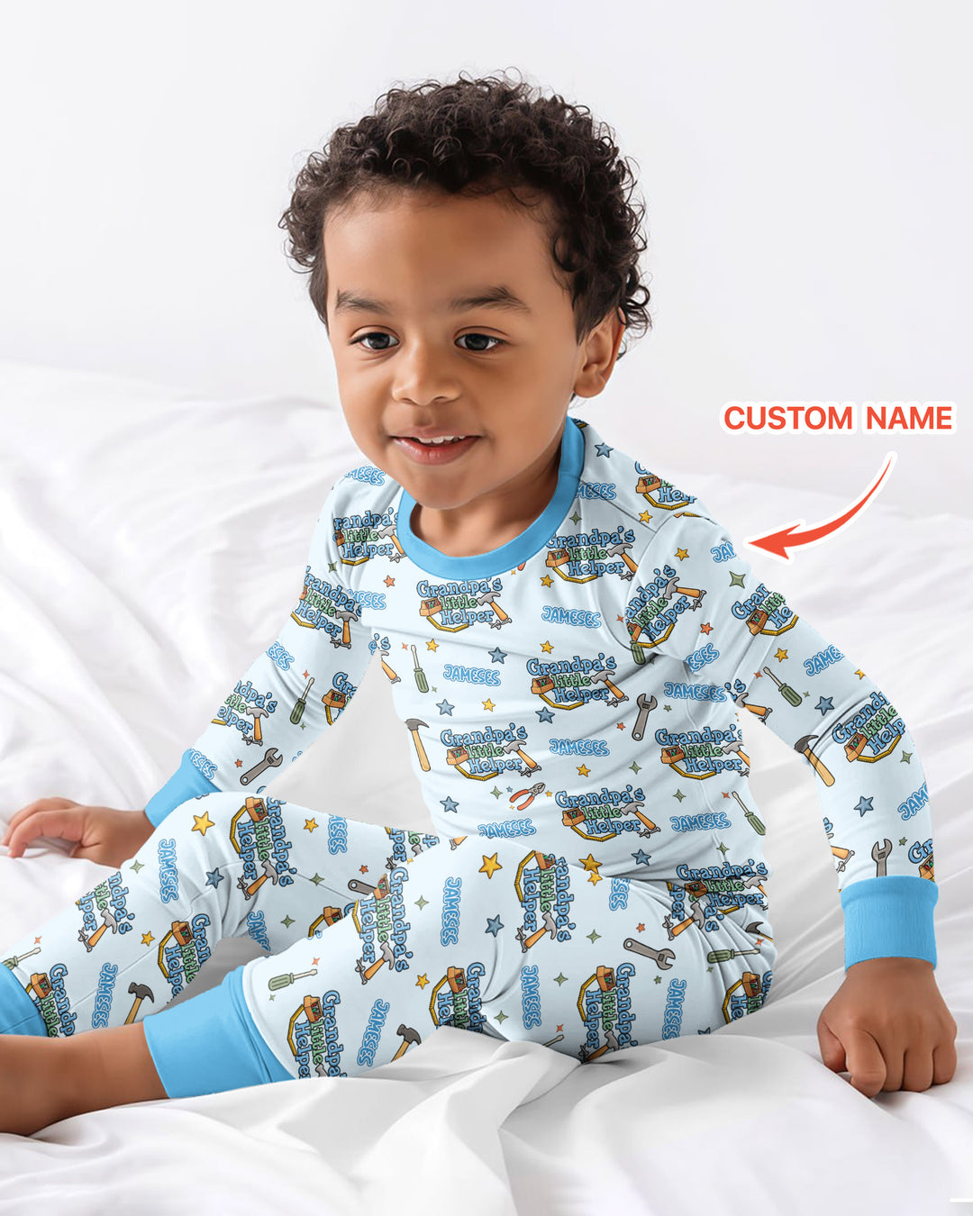 Personalized Grandpa’s Little Helper Bamboo Two Piece Long Sleeve Pajama Set
