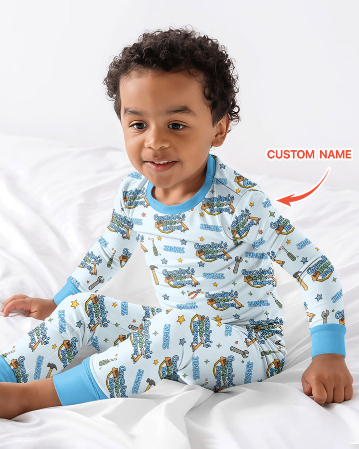Personalized Grandpa’s Little Helper Bamboo Two Piece Long Sleeve Pajama Set