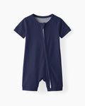 Navy Bamboo Shorty Zippered Romper