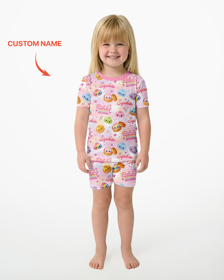 Birthday Girl Glitter Dumpling Bamboo Two Piece Short Sleeve Shorts Pajama Set