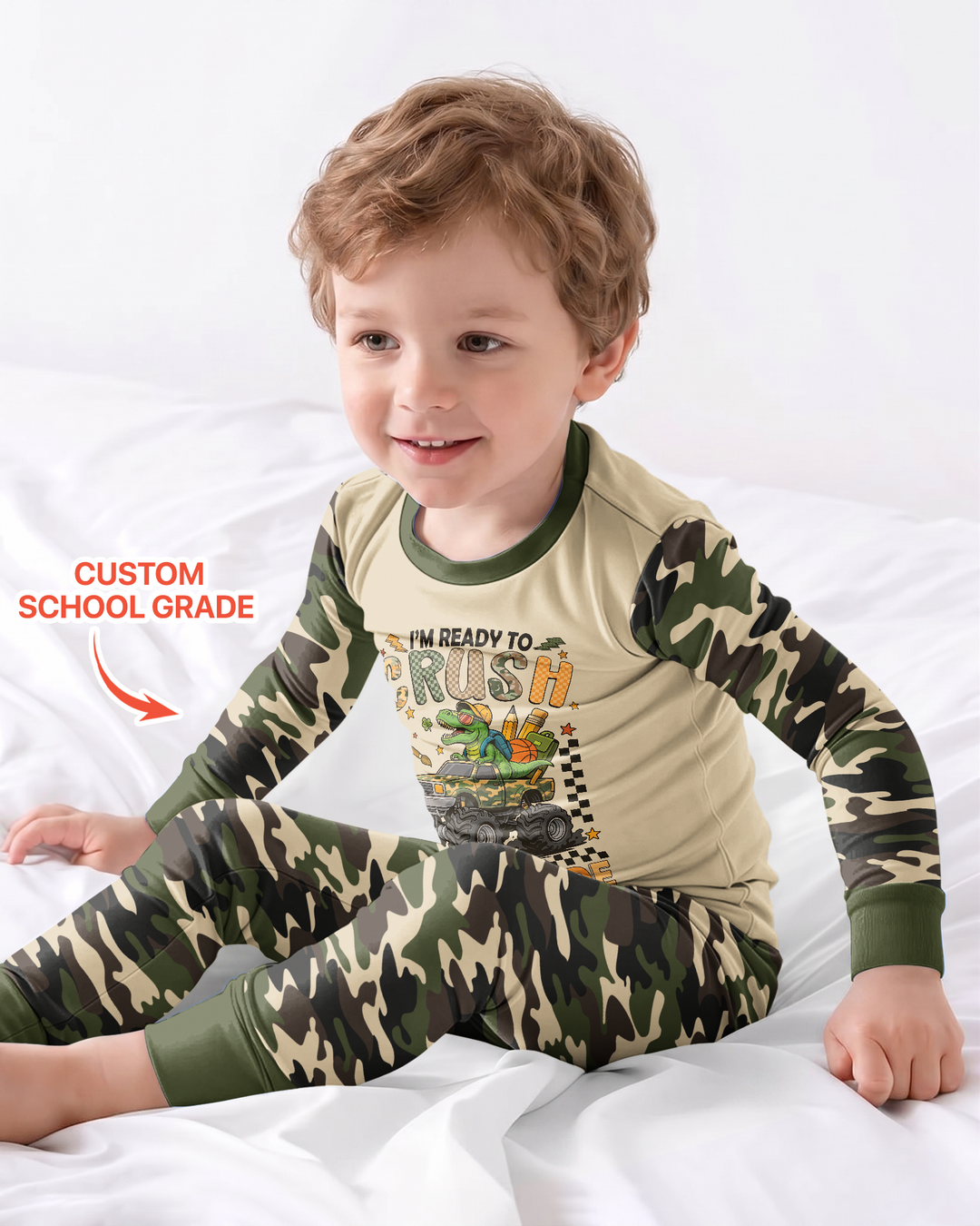 Back To School Monster Truck Dino Bamboo Two Piece Long Sleeve Pajama Set