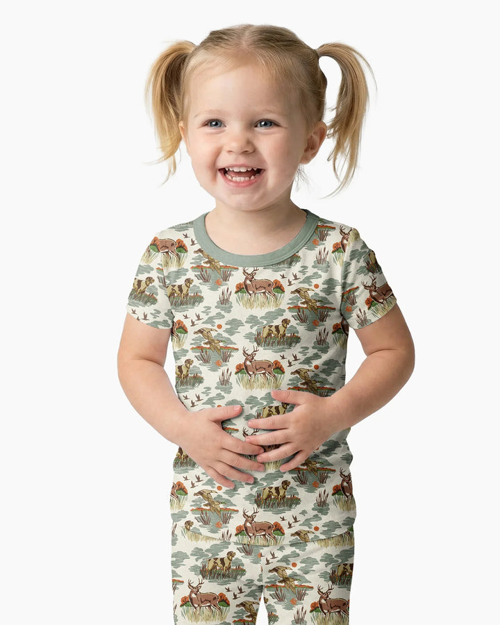 Vintage Hunting Season Daddy& Me Matching Bamboo Two Piece Short Sleeve Pajama Set