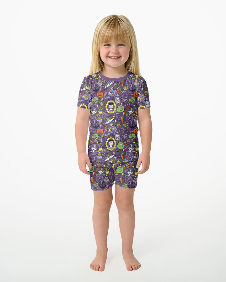 Halloween Monster Fun Bamboo Two Piece Short Sleeve Shorts Pajama Set