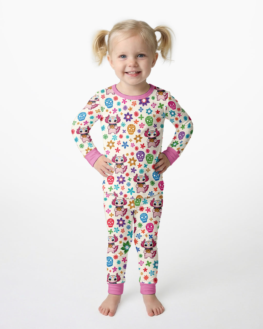 Sugar Skull Axolotl  Bamboo Two Piece Long Sleeve Pajama Set