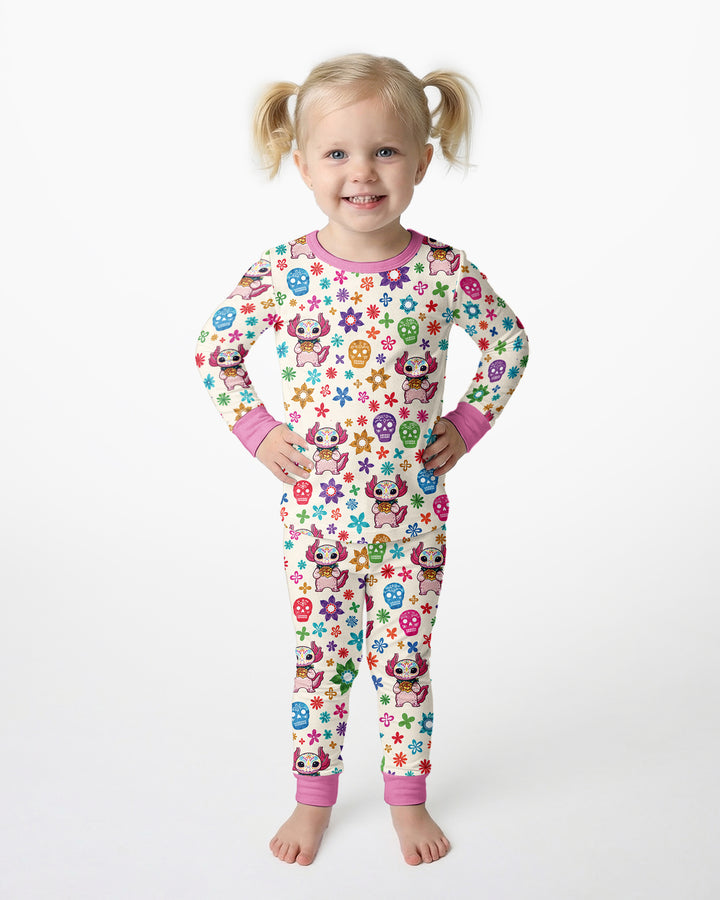 Sugar Skull Axolotl  Bamboo Two Piece Long Sleeve Pajama Set