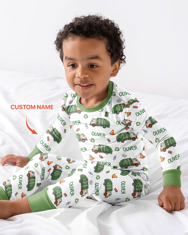 Custom Name Garbage Day Bamboo Two Piece Long Sleeve Pajama Set