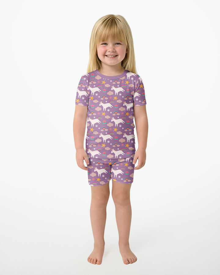 Purple Unicorns Bamboo Two Piece Short Sleeve Shorts Pyjamas Set