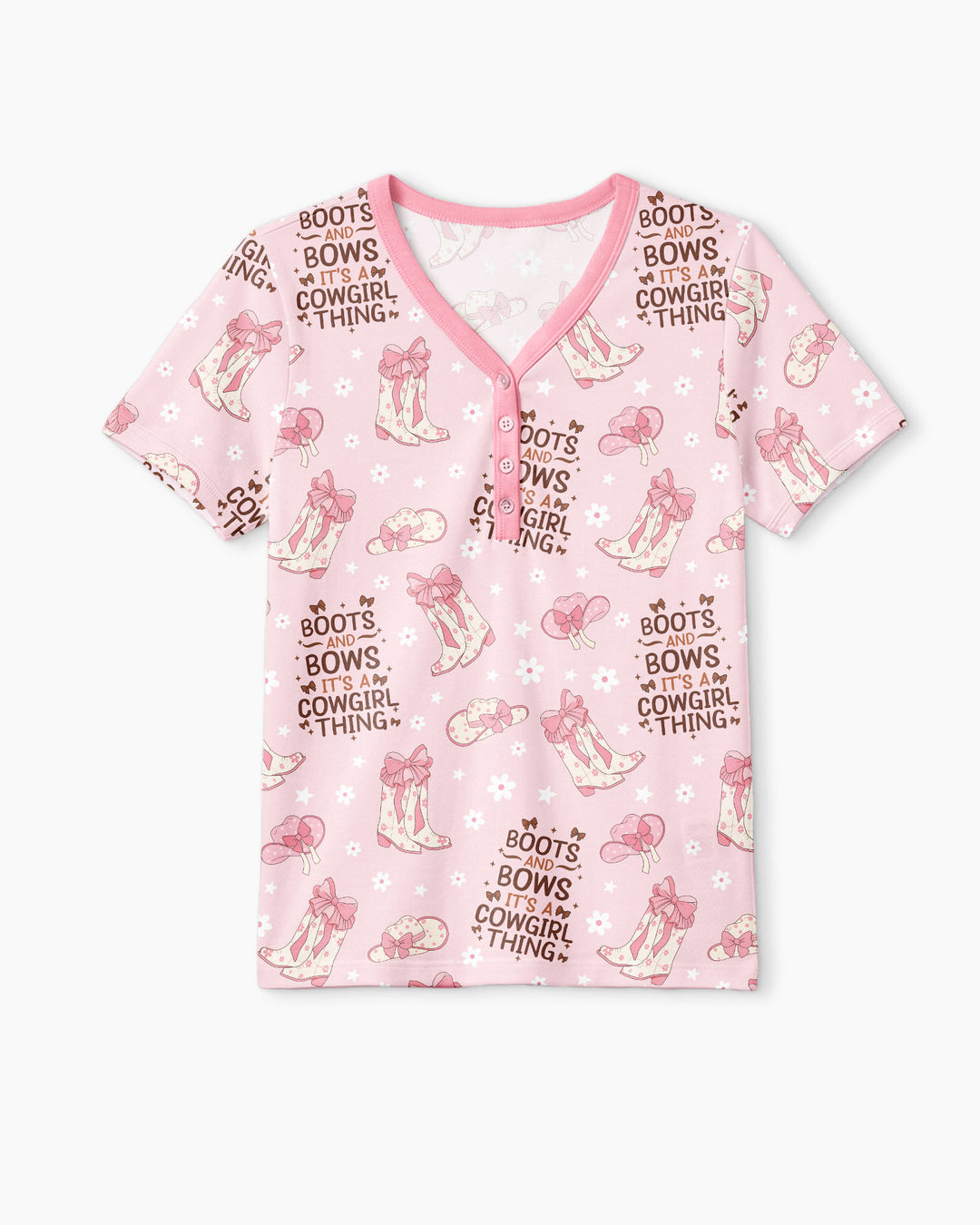 Western Cowgirl Boots And Bows Bamboo Women Short Sleeve Short Pajama Set