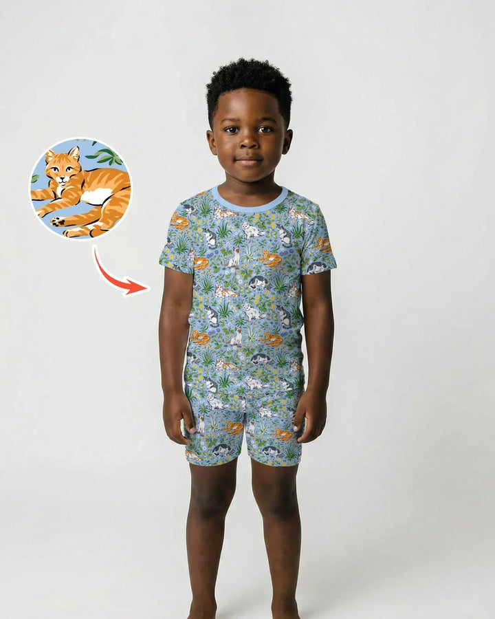 Kitten Garden Family Matching Bamboo Two Piece Short Sleeve Shorts Pajama Set