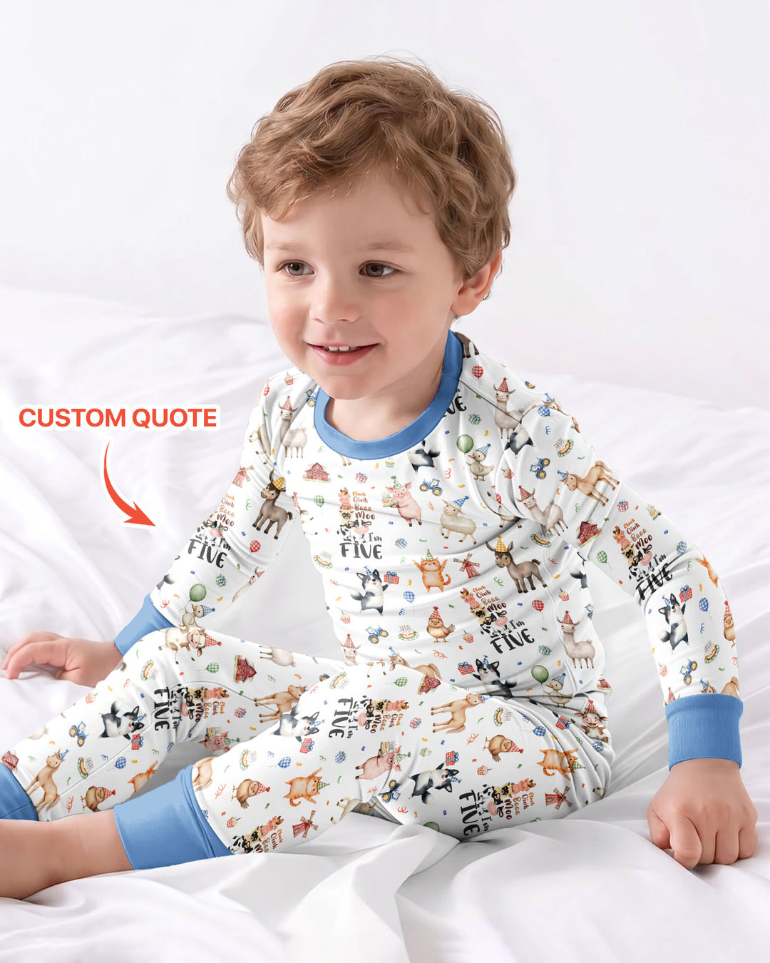 Custom Birthday Barnyard Bash Family Party Bamboo Two Piece Long Sleeve Pajama Set