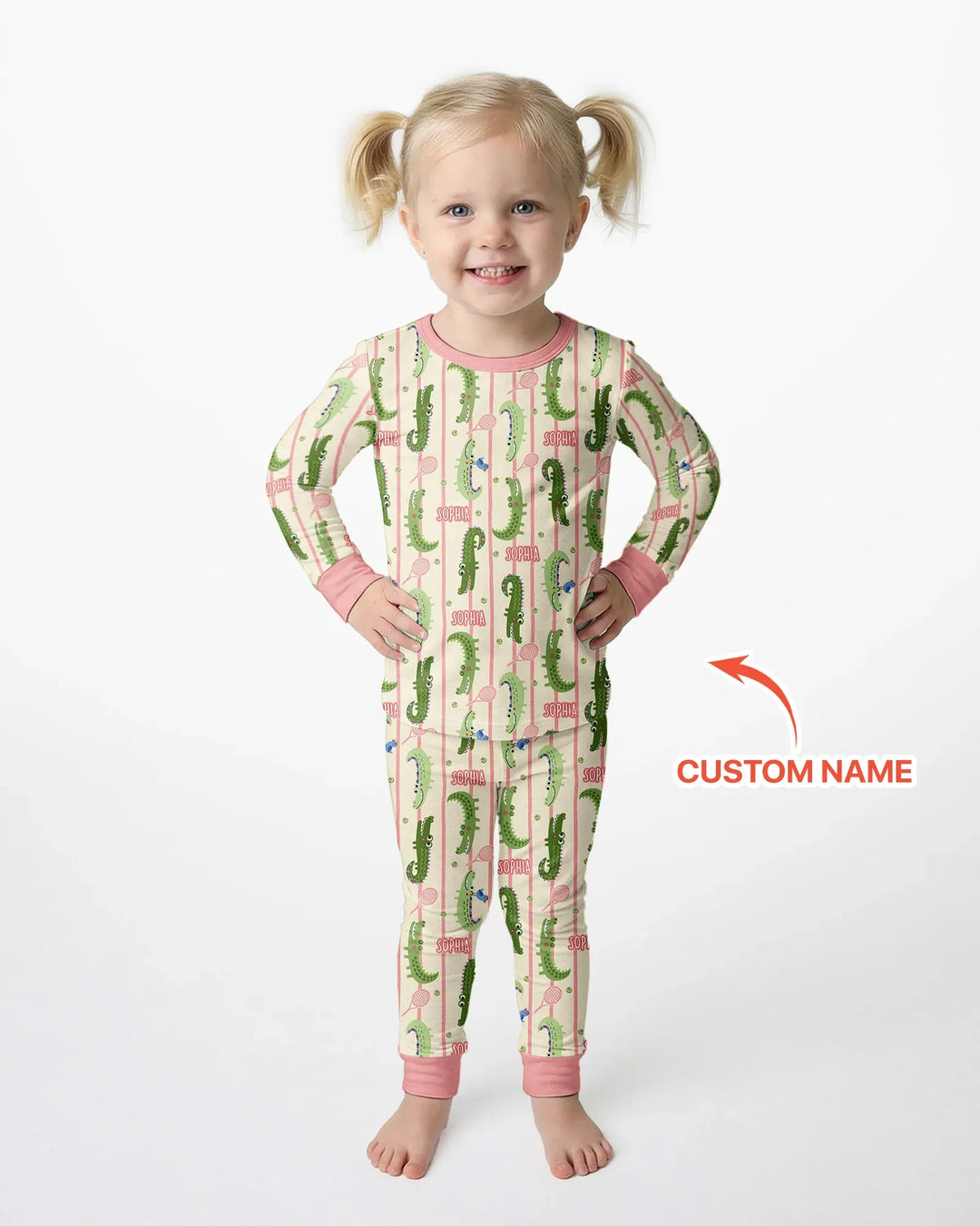 Custom Name Tennis Crocodiles Bamboo Two Piece Long Sleeve Pajama Set