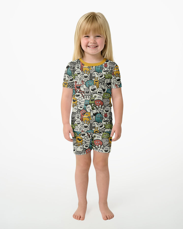 Monsters And Friends Bamboo Two Piece Short Sleeve Shorts Pajama Set