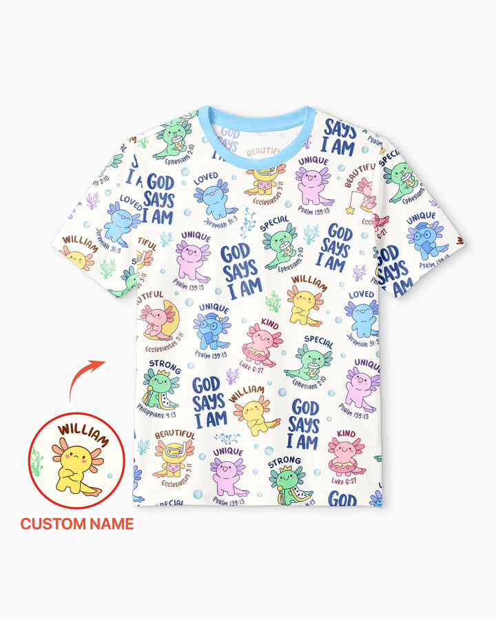 Axolotl God Says I Am Custom Name Bamboo Men Short Sleeve Short Pajama Set