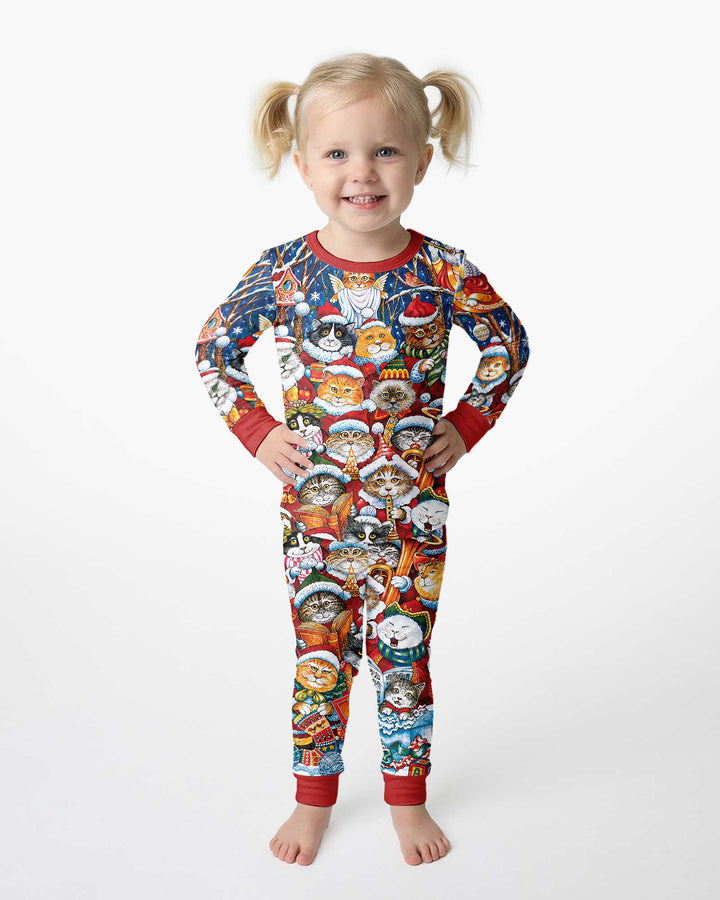 Cats Wear Noel Hat Bamboo Two Piece Long Sleeve Pajama Set