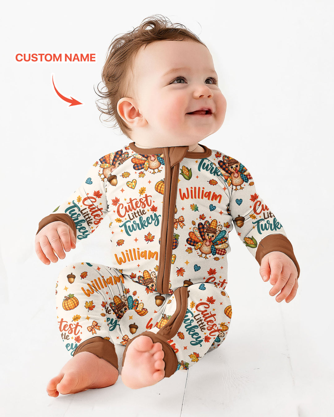 Custom Name Cutest Little Turkey Bamboo Convertible Zippy