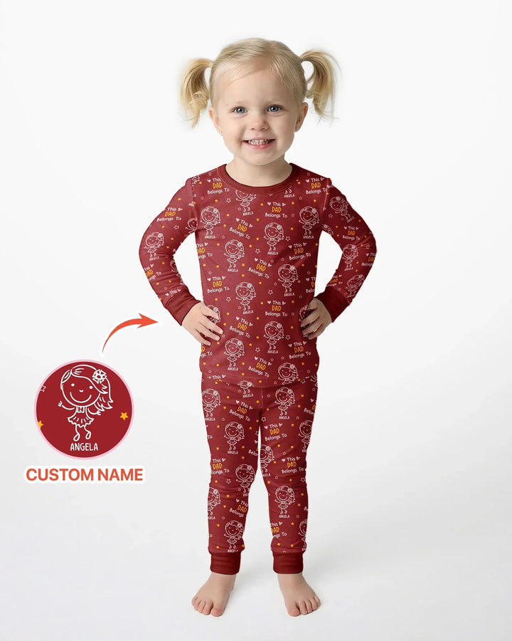 Custom Name This Dad Belongs To Doodle Bamboo Two Piece Long Sleeve Pajama Set