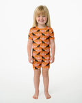 Ravens in a Pumpkin Patch - Orange Pink Bamboo Two Piece Short Sleeve Shorts Pajama Set