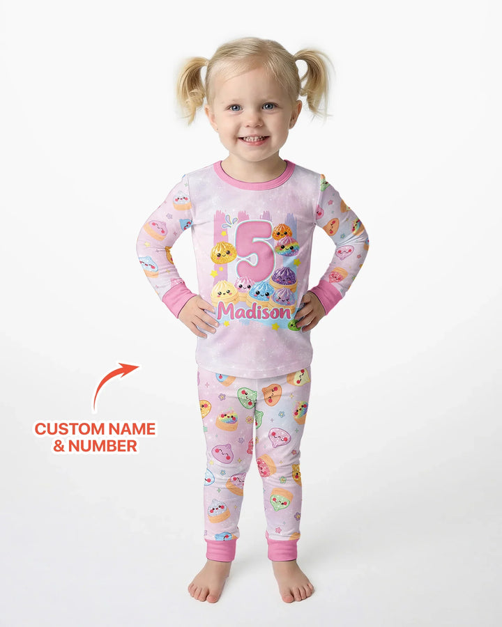 Custom Birthday Squish Party Dumpling Bamboo Two Piece Long Sleeve Pajama Set