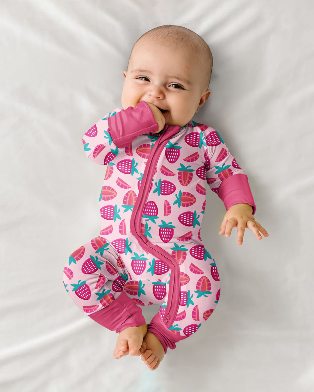 Sweet Strawberries Bamboo Convertible Zippered Romper