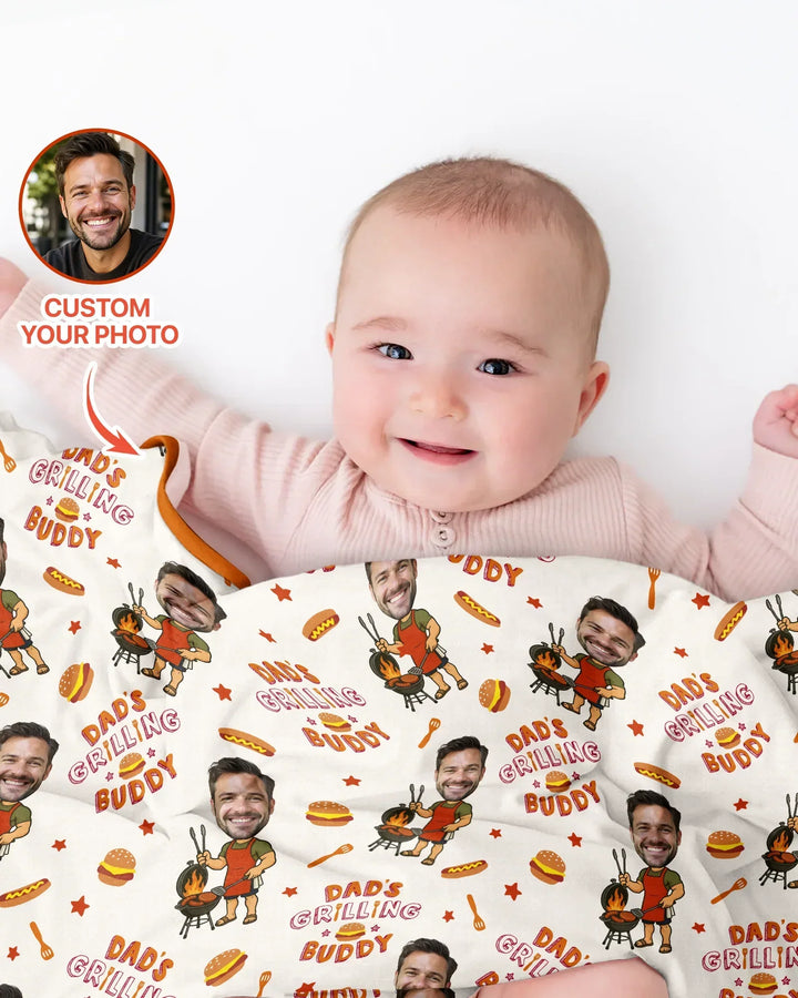 Custom Photo Dad's Grilling Buddy Family Matching Bamboo Blanket