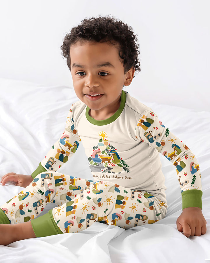 Oh Come, Let Us Adore Him Family Matching Bamboo Two Piece Long Sleeve Pajama Set