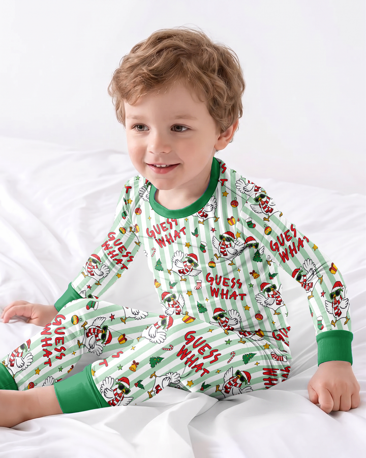 Guess What Chicken Butt Christmas Bamboo Two Piece Long Sleeve Pajama Set