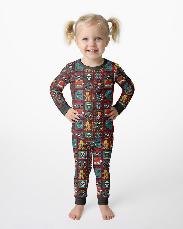Retro Spooky Christmas Stamp Bamboo Two Piece Long Sleeve Pajama Set