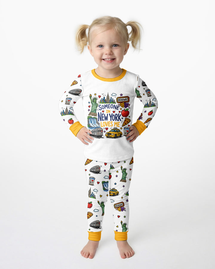 Someone in New York Loves Me Bamboo Two Piece Long Sleeve Pajama Set (A)