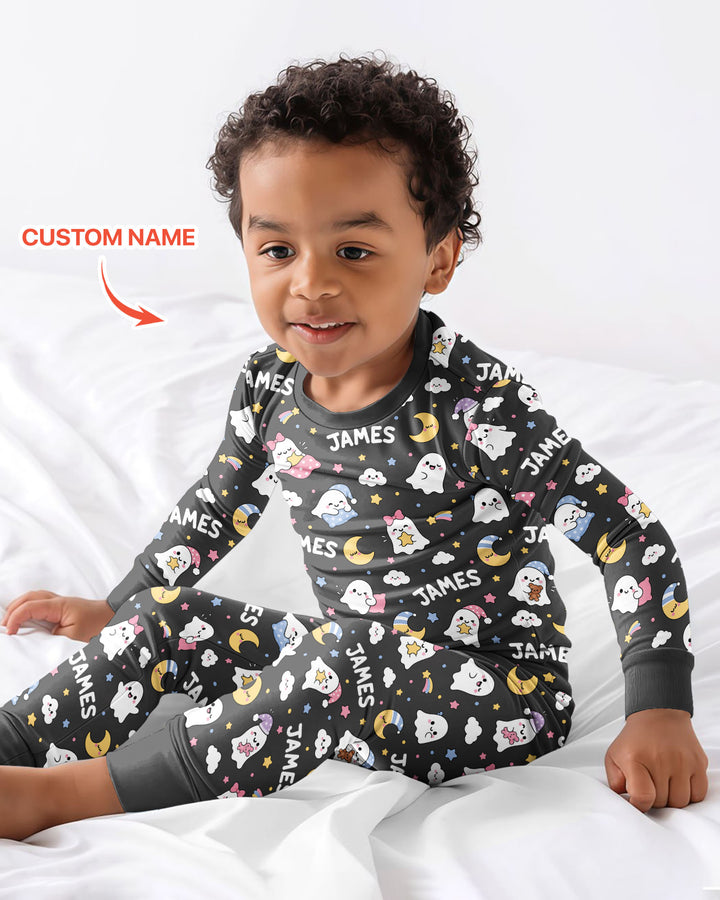 Sweet Dreams Cute Ghost Custom Name Bamboo Two Piece Long Sleeve Pajama Set