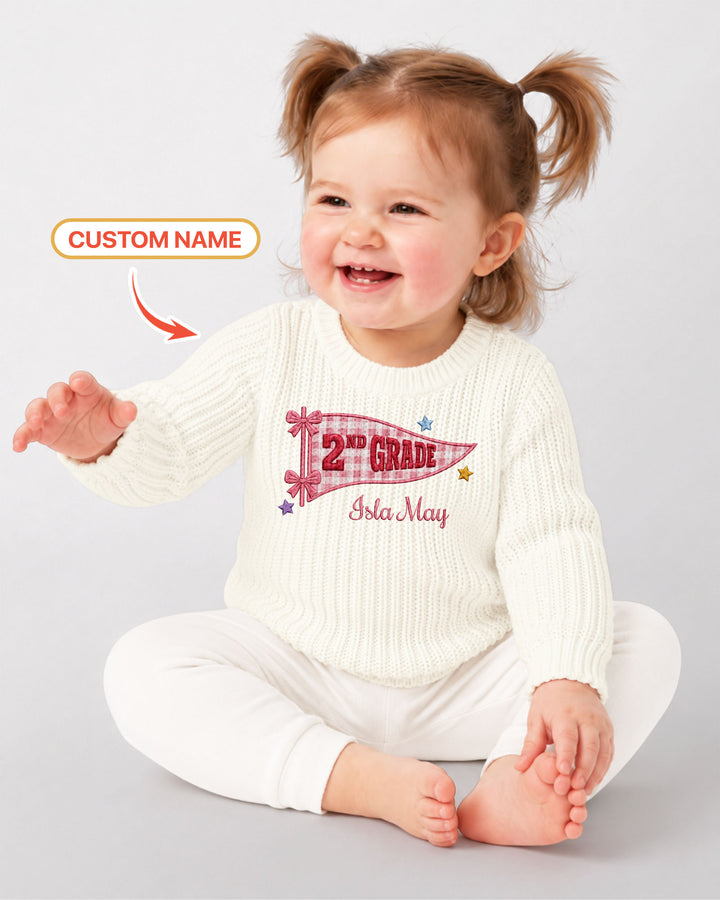 Cute Kindergarten Embroidered Baby Name Bamboo Knit Sweater Bubble