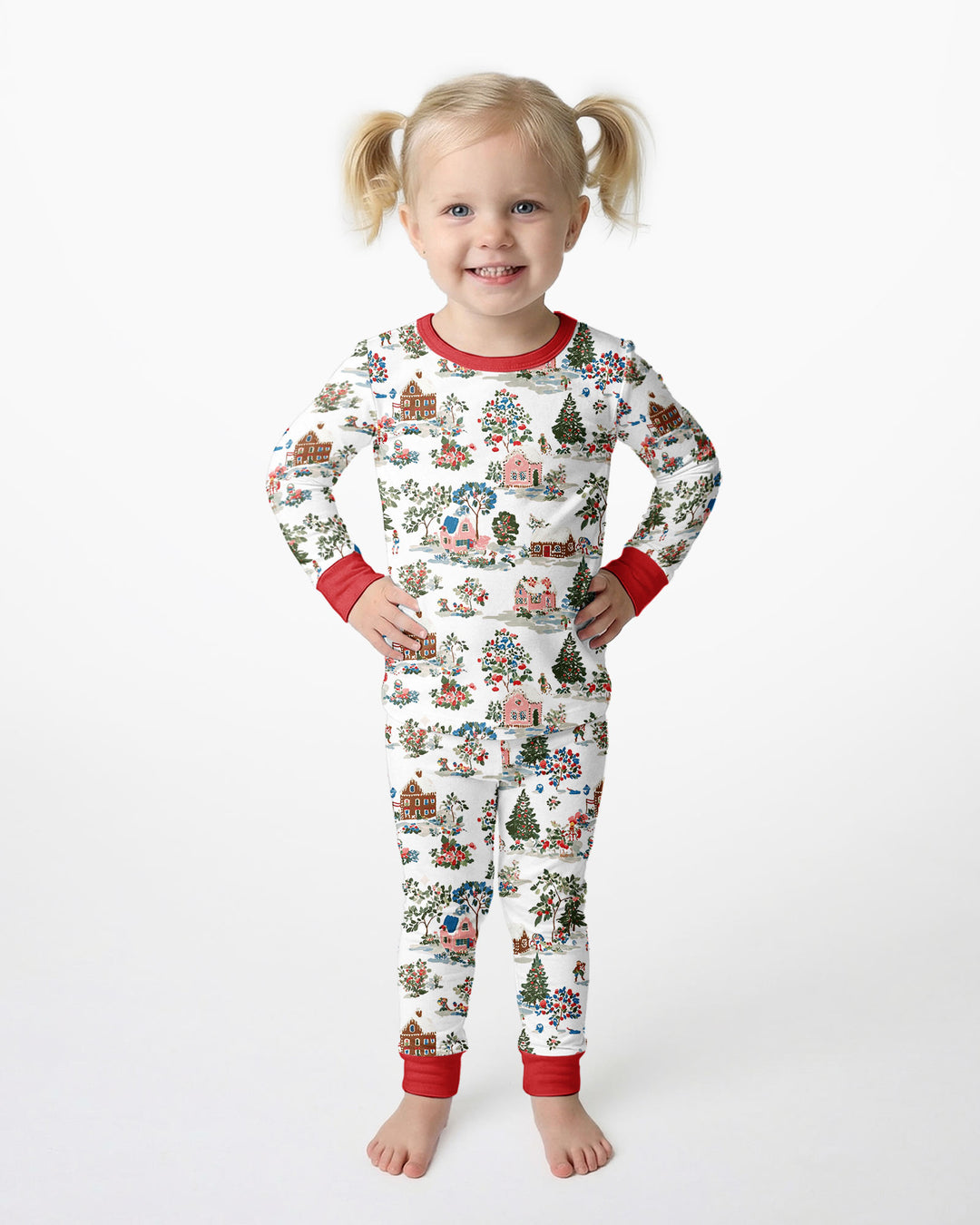 Christmas Village Winter Holiday Bamboo Two Piece Long Sleeve Pajama Set