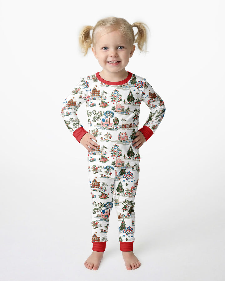 Christmas Village Winter Holiday Bamboo Two Piece Long Sleeve Pajama Set