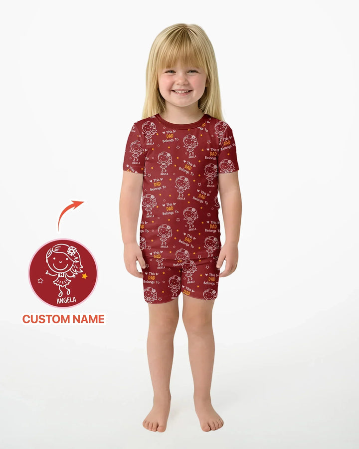Custom Name This Dad Belongs To Doodle Bamboo Two Piece Short Sleeve Shorts Pajama Set