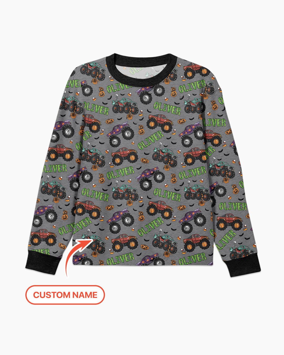 Custom Name Haunted Monster Trucks  Bamboo Men's Pajama Set