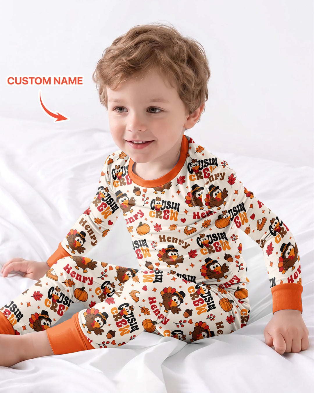 Personalized Cousin Crew Thanksgiving Bamboo Two Piece Long Sleeve Pajama Set