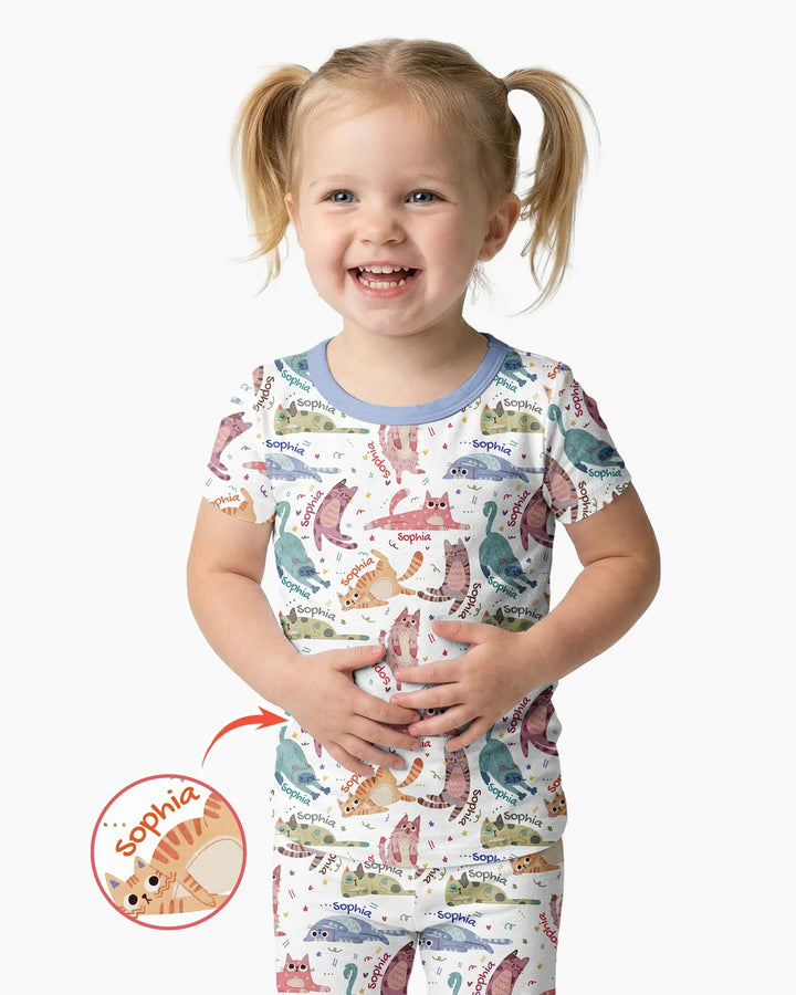 Cat Nap Crew Bamboo Two Piece Short Sleeve Pajama Set