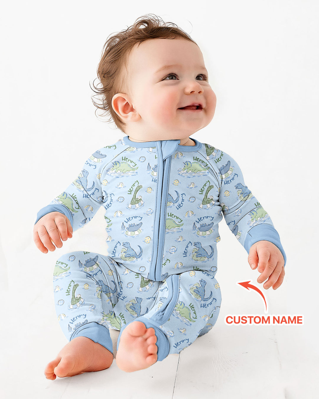 Dinos Swimming Custom Name Bamboo Convertible Zippy