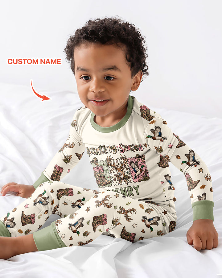 Custom Name Preppy Camo Bow  Bamboo Two Piece Long Sleeve Pajama Set