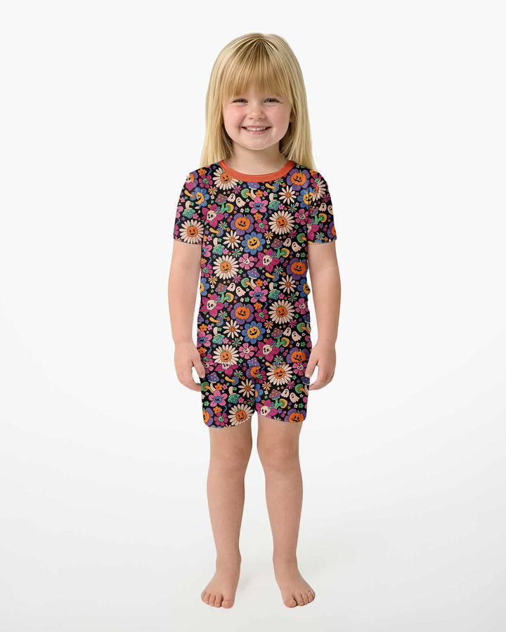 Halloween Flowers Bamboo Two Piece Short Sleeve Shorts Pajama Set