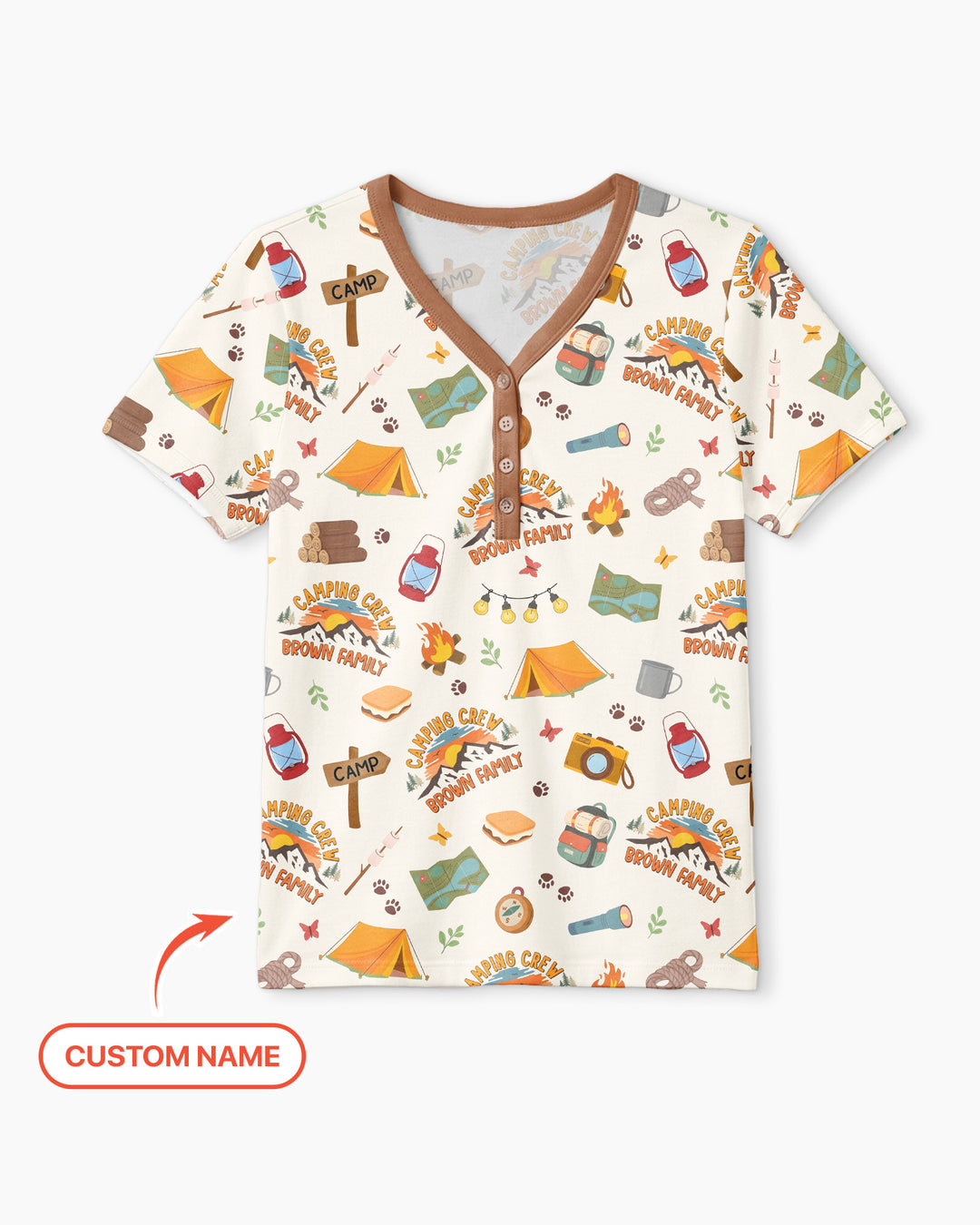 Custom Name Camping Crew Family Matching Bamboo Women Short Sleeve Short Pajama Set