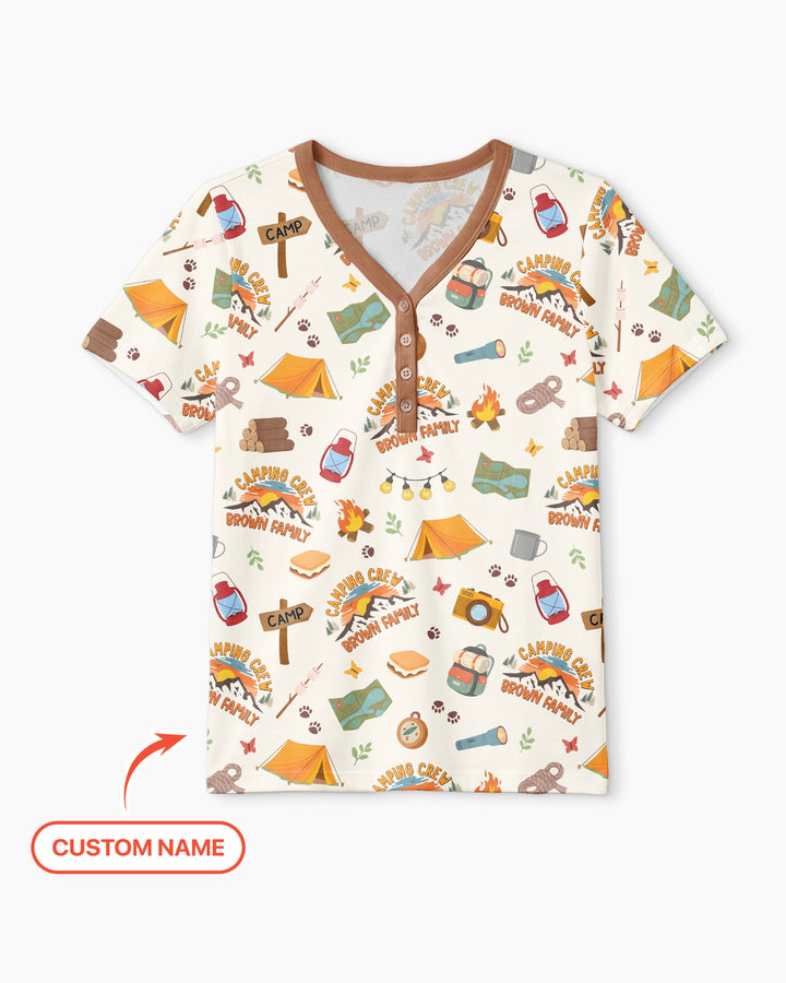 Custom Name Camping Crew Family Matching Bamboo Women Short Sleeve Short Pajama Set